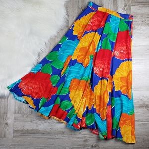 Vintage watercolor floral rayon A Line Midi Skirt